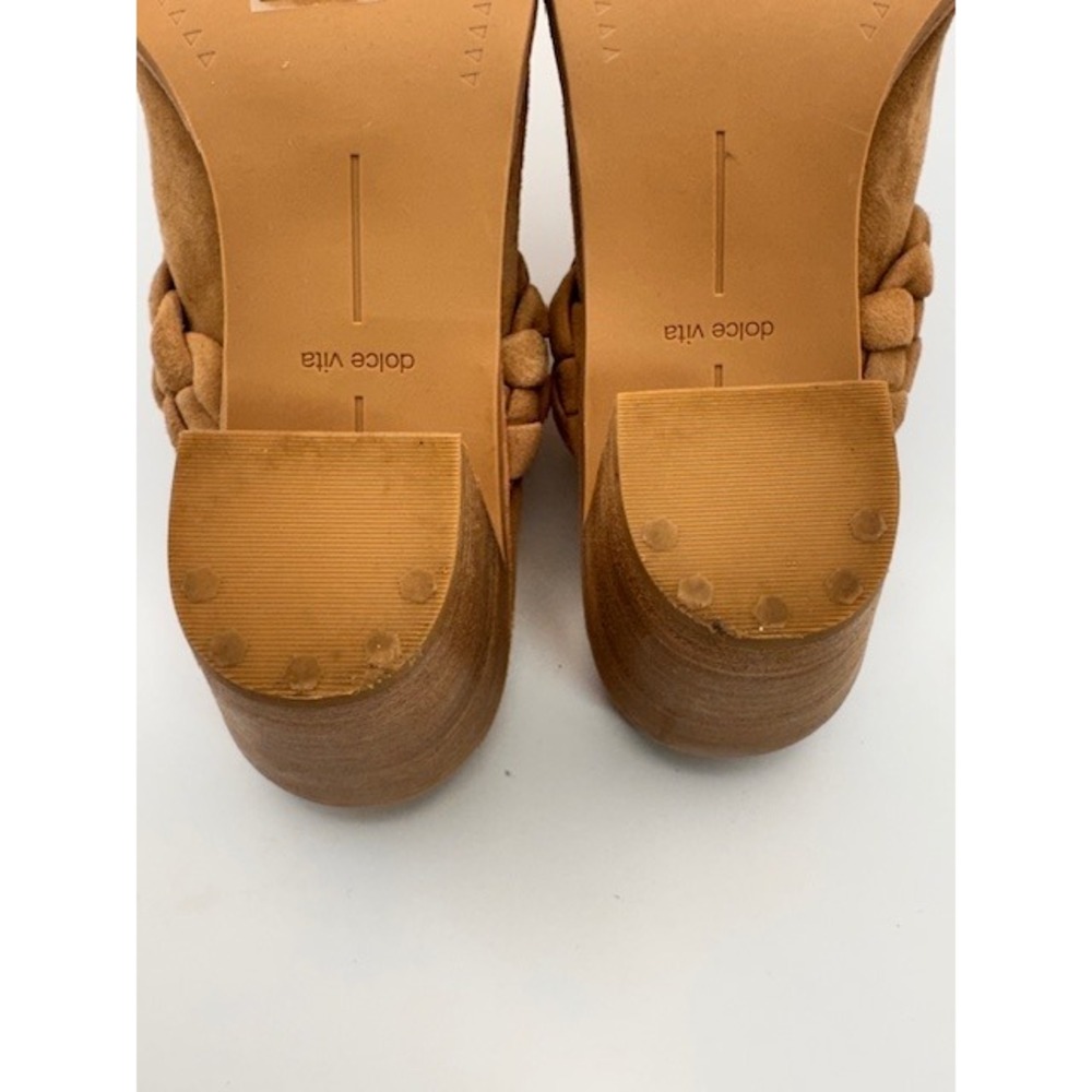 Dolce Vita Tan Suede Braided Block Heel Mules Pointed Toe Slip On Shoes Size 6.5 - Picture 8 of 13